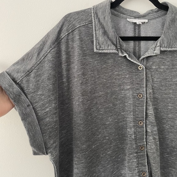 Jane & Delancey Short Sleeve Button Front Knit Shirt Gray 2X Comfy Basic Casual - Picture 5 of 10